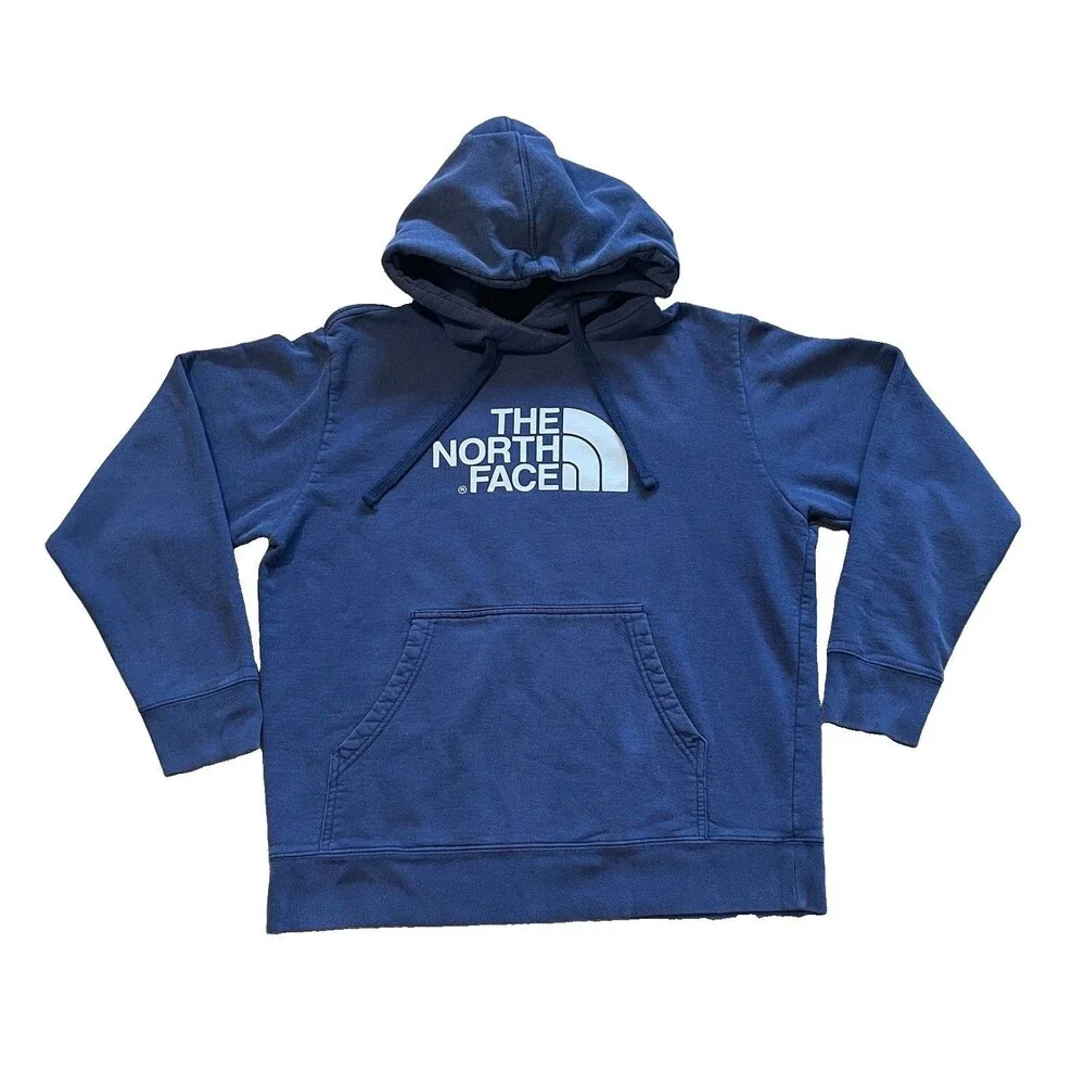 The North Face Hoodie Men Large Navy Blue Fleece Half Dome Pullover Sweatshirt